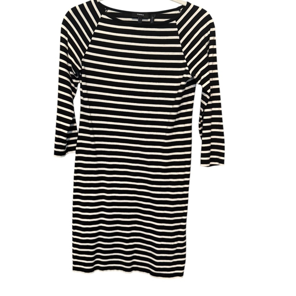 Theory Striped Cotton/Cashmere Long Sleeve Dress